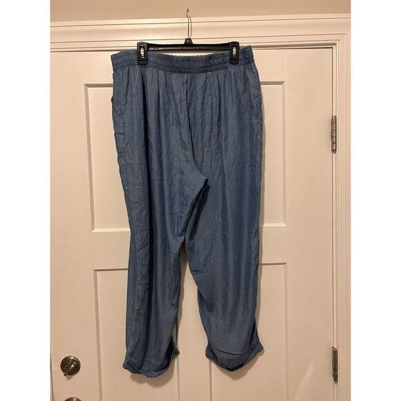 CATO Women’s SIZE 14/16 BLUE LYOCELL CHAMBRAY WIDE LEG PALAZZO Pants Pockets - Picture 5 of 5